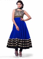Navy Blue and Black Net Party Wear Anarkali Suits