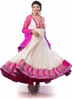 White and Pink Net Designer Anarkali Suits With Dupatta