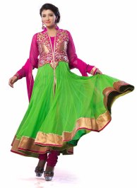 Green and Pink Georgette Indian Anarkali Suits With Dupatta