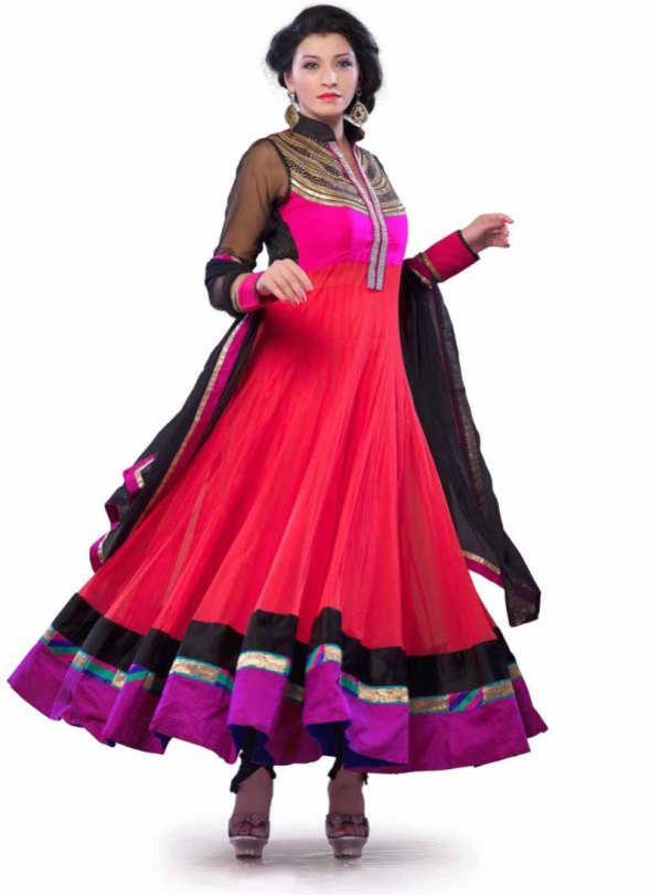 Pink Net Indian Anarkali Suits With Dupatta