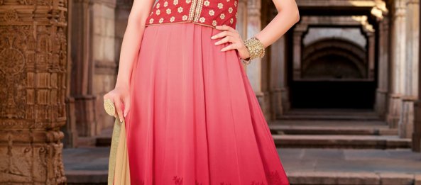 Red and Pink Georgette Festival Anarkali Suits With Dupatta