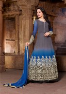 Grey and Blue Georgette Party Wear Anarkali Suits